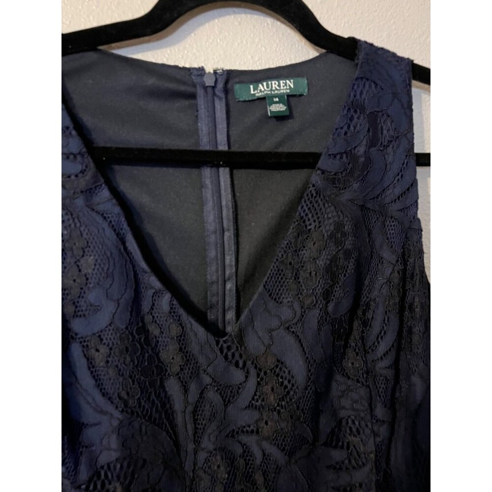 Ralph Lauren Long Formal Kynelle Dress 14 Navy Blue Wedding Party Cruise $270 - Picture 11 of 13